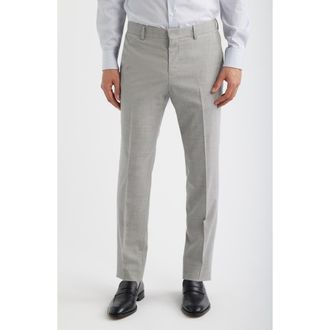 BOSS Genius Slim Fit Flat Front Wool Blend Dress Pants in Open Grey at Nordstrom, Size 32