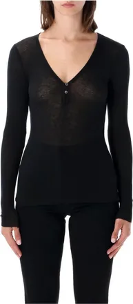 James Perse Tops, Dames, Zwart, XS, Katoen, Serafino Novelty Top
