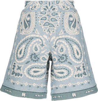 Amiri paisley-embroidered shorts - men - Cotton/Lyocell - L - Blue