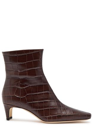 Staud Wally Crocodile-effect Leather Ankle Boots - Brown - 41 (IT41/ UK8)