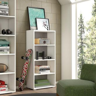 Terraneo Terraneo - Librer&iacute;a Compacta Con Tres Estantes Regulables, Blanco, Fondo De Hormig&oacute;n