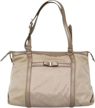 Ferragamo Pre-owned Shoulder Bags, female, Beige, Size: ONE SIZE Pre-owned Nylon Shoulder Bag