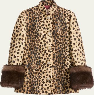 Valentino Garavani Leopard Faux Fur Cuff Caban Jacket