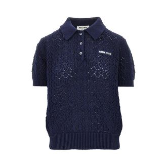Miu Miu Lace effect openworked cotton polo shirt Woman 40