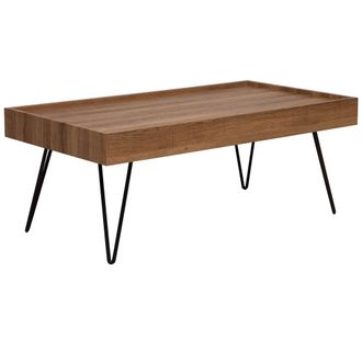 Beliani Mesa De Centro De Madera 100 X 60 Cm Patas De Horquilla De Metal Negro Tablero Rectangular Con Bordes Elevados Industrial Welton