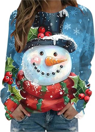 Generic Ladies Christmas Jumpers, Women Christmas Snowman Sweatshirts Funny Snowman Print Graphic Xmas Jumper Casual Pullover Cute Long Sleeve Novelty Hoodies