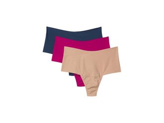Hanky Panky Breathe Hi-Rise Thong 3-Pack Womens Underwear Nightshadow/Taupe/Hot Fuschia : XL, Spandex/Nylon/Microfiber