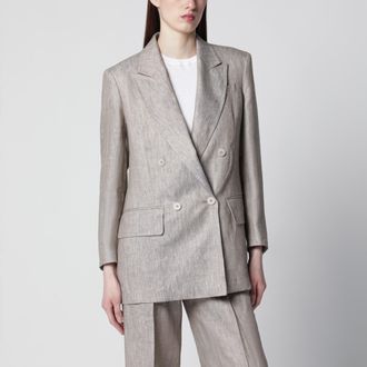 Max Mara Blazer Olimpia doppiopetto in lino chevron beige