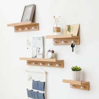 OEM Perchero De Pared Flotante Con 3 Ganchos, Estante De Pared Flotante De Bamb&uacute; Con Gancho Para Pasillo, Ba&ntilde;o, Sala De Estar, Dormitorio - Crezuo