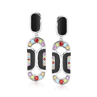 Ross-Simons Onyx and. Multi-Gemstone Art Deco-Style Drop Earrings in Sterling Silver