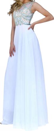 Sherri Hill High Illusion Neck Prom Dress In Light Blue