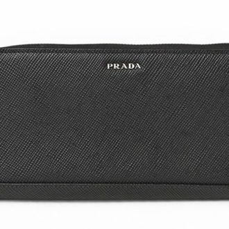 Prada Saffiano Black Leather Long Wallet (Bi-Fold) (Pre-Owned)