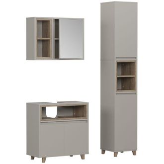 Vicco Set di mobili da bagno Elnor, Greige/Rovere, 3 parti con mobile alto, Vicco