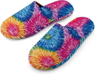 Generic Circular Tie-Dye Fireworks Mens House Slippers Slip Indoor Slipper On Shoes Warm Outdoor