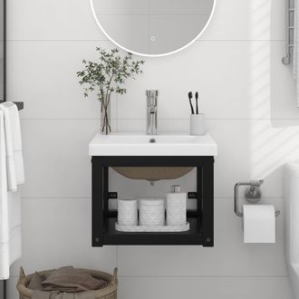 vidaXL Estructura De Ba&ntilde;o Con Lavabo Incorporado Hierro Negro Vidaxl