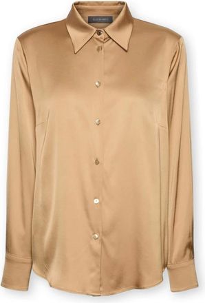 Elena Miro Overhemden, Dames, Beige, 5Xl, Satijn, Stretch Viscose Satin Shirt