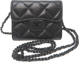 Chanel Matelasse Black Leather Chain/Shoulder Wallet (Pre-Owned)