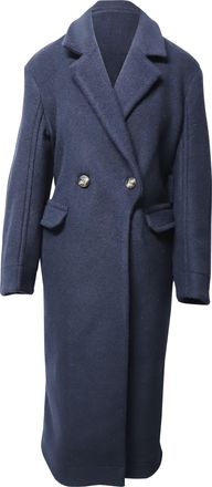Ganni Ganni Double-Breasted Coat in Navy Blue Wool
