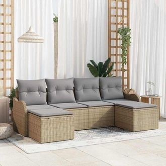 vidaXL Vidaxl - Conjunto De Sof&aacute; De Jard&iacute;n Con Coj&iacute;n 6 Pcs Beige Polirat&aacute;n