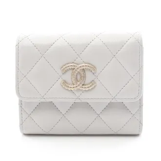 Chanel Gray Grained Calfskin Wallet (Tri-Fold) (Pre-Owned)