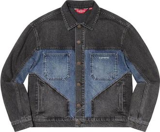 SUPREME 2-Tone Paneled Denim Jacket Blue Teal SUP-FW22-013