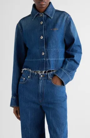 Givenchy Release Hem Raw Edge Denim Shirt in Medium Blue at Nordstrom, Size 38