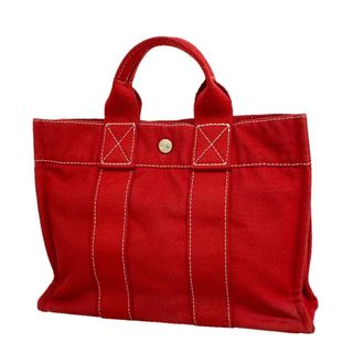 Herm&egrave;s Red Color Canvas Tote Bag (Pre-Owned)