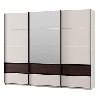 Dmora Armario 3 Puertas Sapa, Ropero Dormitorio 3 Estantes, Colgador, Apertura Corredera, 267x62 Cm Blanco Crema