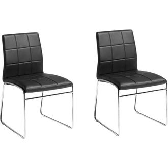 Beliani Modern Set of 2 Faux Leather Conference Chairs Biscuit Back Sled Base Meeting Room Dining Room Black Kiron