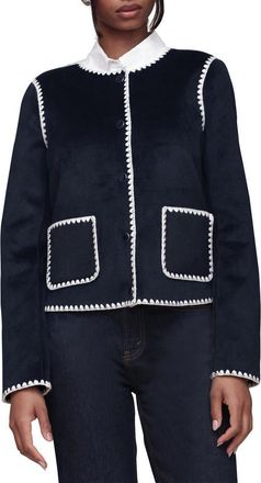 Bagatelle Contrast Stitch Collarless Jacket in Navy at Nordstrom Rack, Size X-Large