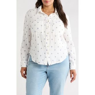 Liverpool L.A. Embroidered Cotton Button-Up Shirt in Off White at Nordstrom, Size 1 X