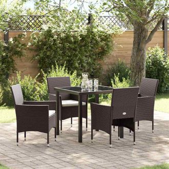 vidaXL Conjunto De Comedor De Jard&iacute;n Con Coj&iacute;n 5 Pcs Marr&oacute;n Polirat&aacute;n Vidaxl