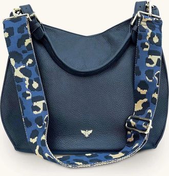 Apatchy London The Harriet Navy Leather Bag With Navy Leopard Strap