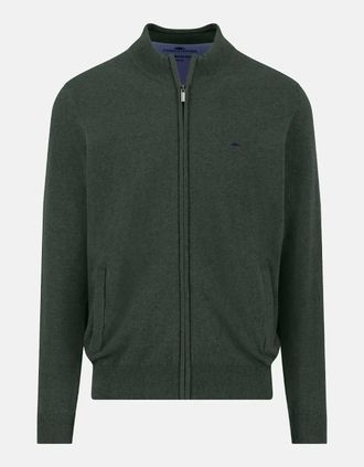 Fynch-Hatton Mens Superfine Stand-Up Cardigan Dark Ivy - Green - Size: 40