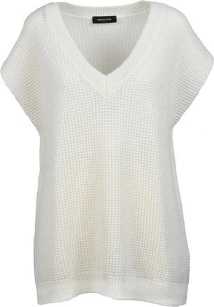 Fabiana Filippi Mohair Wolmix Gebreide Trui - Dames - V-hals truien - Beige - M - Wol - Truien & Vesten