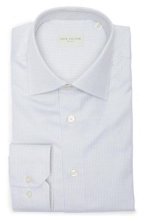 Jack Victor Mini Houndstooth Cotton Dress Shirt in Sage at Nordstrom, Size 17.5 - 32