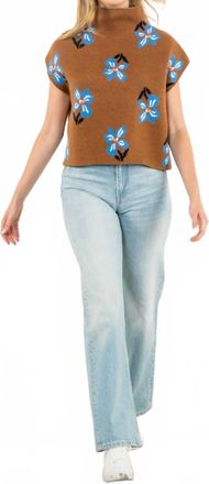 THML Clothing Fall Flowers Knit Top In Brown