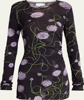 Stella McCartney Twisted Allium Layered Mesh Long-Sleeve Top