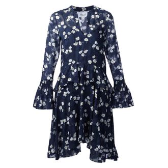 Derek Lam Womens Floral Knee Length Flared Dress In Navy