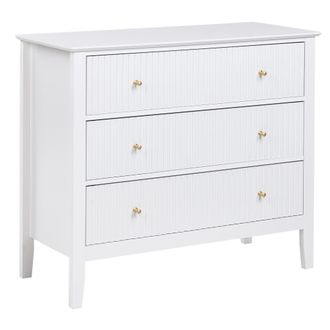 Beliani Elegante C&oacute;moda 3 Cajones Mdf Manillas Doradas Sal&oacute;n Sala De Estar Blanco Assisi