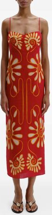 Cala de la Cruz Paloma midi-jurk met bloemenprint - Rood