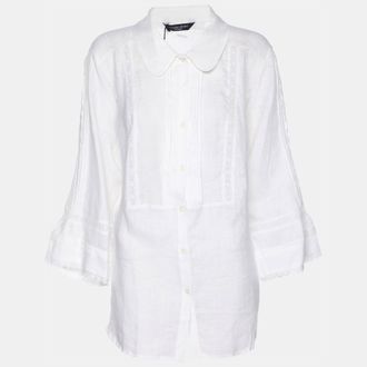 Marina Rinaldi Marina Sport By Marina Rinaldi White Line Embroidered Button Front Shirt