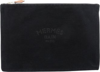 Herm&egrave;s Black Cotton Pouch (Pre-Owned)