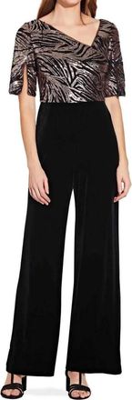 Adrianna Papell Sequined V-Neck Jumpsuit In Black Rosegold