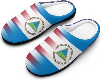 Generic U.S.A. Nicaragua Flag Slippers Men Winter Warm Cotton Anti-Slip Indoor Slip-Ons House Shoes