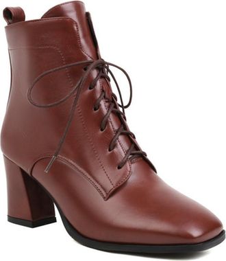 Generic Womens Square Toe Block Heel Ankle Boots Lace Up Faux Fur Lined Comfort Warm Winter Shoes for Casual and Party (Wine Red,7.5)