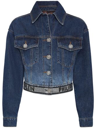 Philipp Plein Giacca denim crop Crystal - Blu