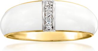 Ross-Simons White Enamel Dome Ring With Diamonds in 18kt Gold Over Sterling
