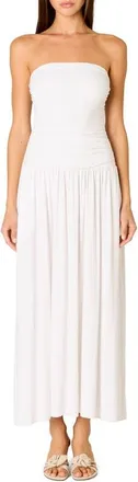 Nia Santal Ruched Strapless Midi Dress in White at Nordstrom, Size X-Small