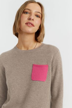 Chinti and Parker Warm-Oatmeal Wool-Cashmere One Pocket Sweater